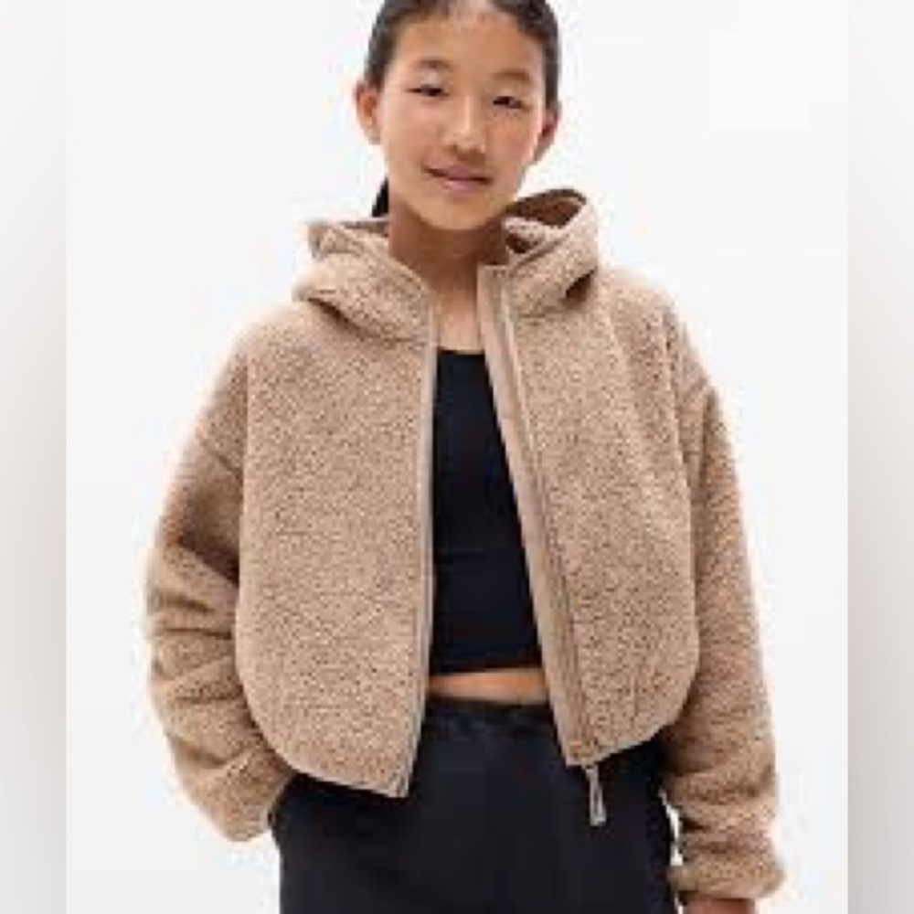 New Athleta Girl So Toasty Full Zip Hoodie Brown Sherpa Size 16